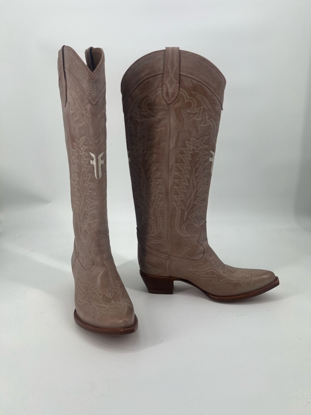 Frye Sacha Feather Deco Women's Tall Suede Western Cowboy Boot - Taupe/Brown 10 - Picture 4 of 16
